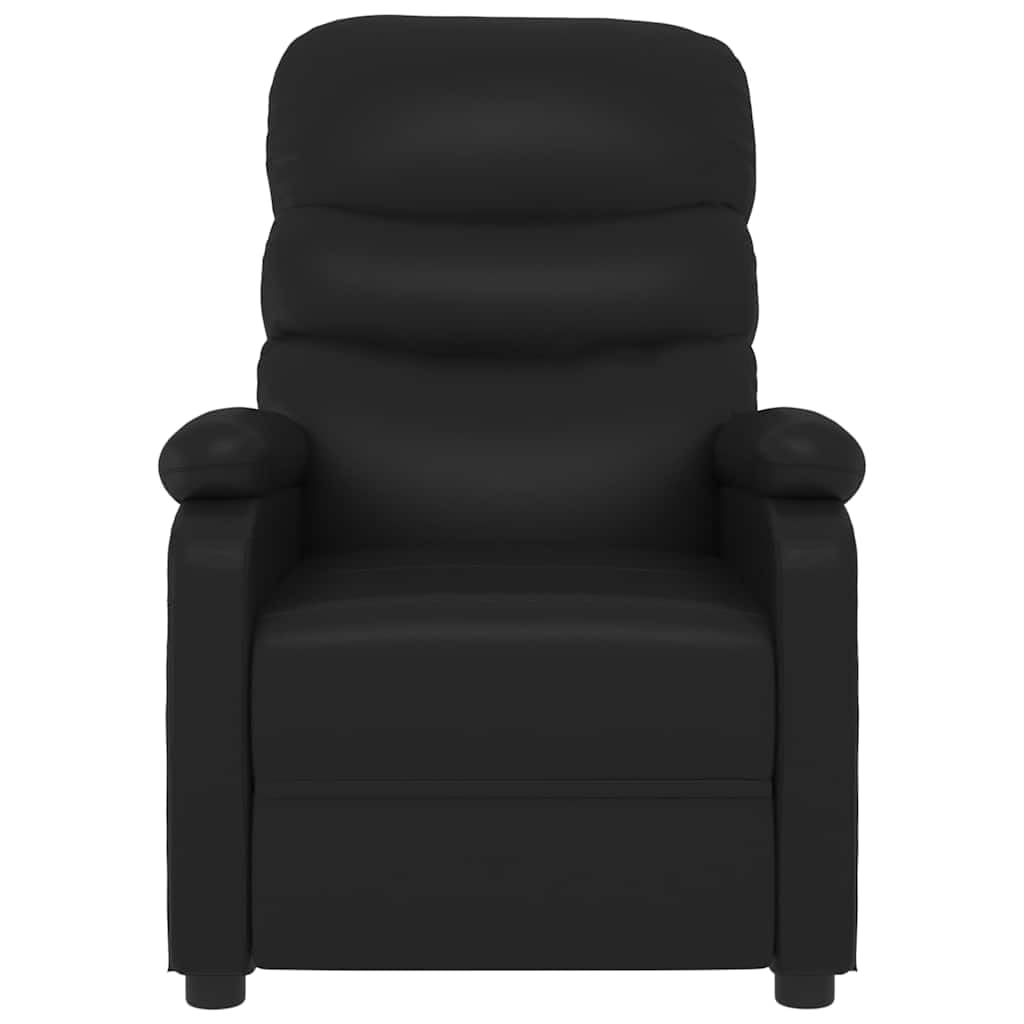 Poltrona massaggiante nera in ecopelle, poltrona relax con massaggio vibrante a 6 punti, schienale e poggiapiedi regolabili manualmente, funzionamento USB, tasca laterale, portata 110 kg, per
