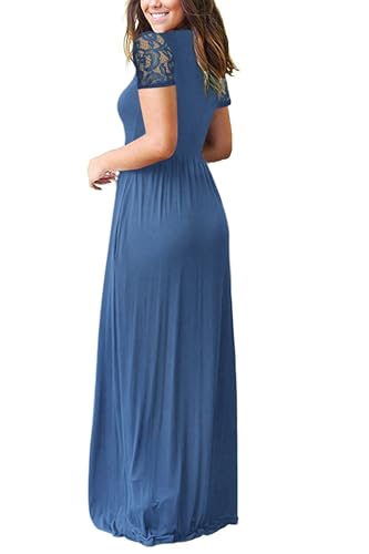 Image of AUSELILY Maxi Dresses for Women Summer Lace Short Sleeve V Neck Wrap Dress | Lace Short Sleeve, Two Pockets, V-Neck Wrap Waist Long Dress