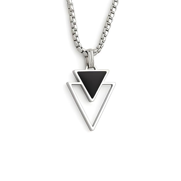 Stainless Steel Midnight Charisma Triangle Shape Locket Neck Chain for Men | Stylish Pendant Necklace | Jewellery Accessories for Boys | Minimal Jewelry | Locket for man and boys-image-41
