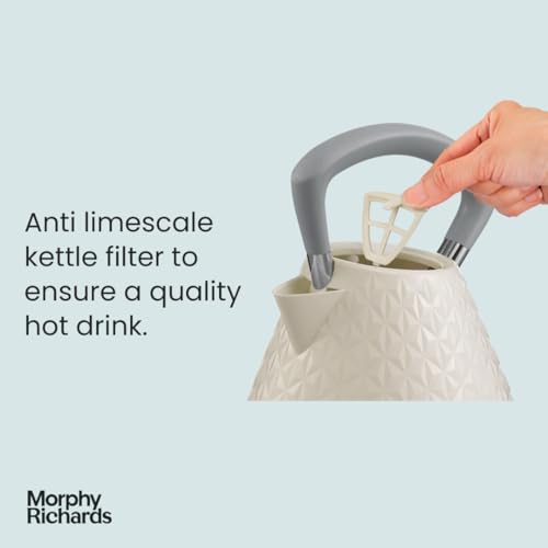 Morphy Richards Vector Pyramid Kettle, 1.5L, 3kW Rapid Boil, Anti Limescale Filter, Boil Dry Protection, Water Window, Pull Ring Removeable Lid, 360 Cordless Base, Cream, 108132