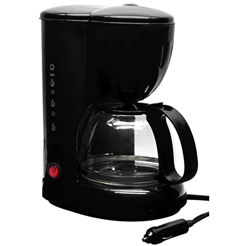 RoadPro RPSC785 12-Volt Coffee Maker with Glass Carafe Reusable Filter 20oz Capacity, Black