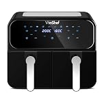 VonShef Dual Air Fryer 9L - Family Size Double Airfryer, XL Capacity, 10-in-1, 2 Drawers & Silicone Liners, LED Display, Sync Cook & Smart Finish, 60-Min Timer, Dishwasher-Safe, Healthy Cooking, 2600W