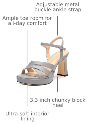 Image of Women Square Toe Platform Block Heel Sandals 3.3'' | Elegant Comfort Formal Dress Footwear, Stylish Ladies Sandals For Daily Office Wedding Evening Party Formal Occasions