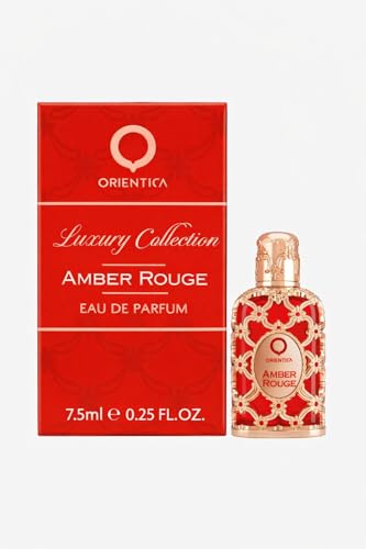 Image of Orientica Luxury Collection Amber Rouge Eau De Parfum 7.5ml Mini Splash for Men & Women – Woody Amber Perfume with Saffron, Praline, Jasmine, Orange, Oak Moss & Seaweed