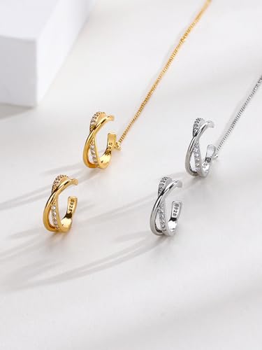 1Pcs Long Chain Cuff Earrings Gold Silver Wrap Tassel Earrings Minimalist Cz Round Stud With Chain Cuff Double Piercing Jewelry Statement Fake Earrings for Women Girls4