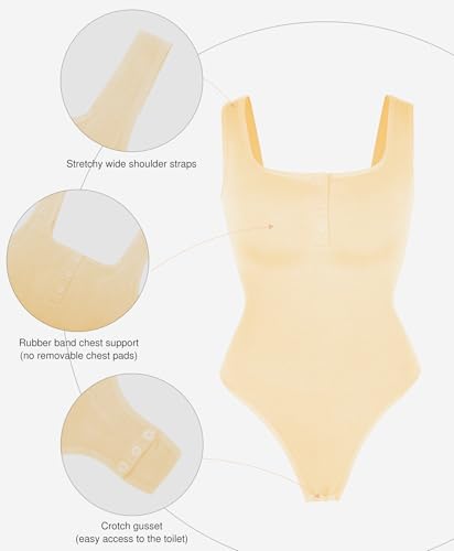Popilush Bodysuits for Women Tummy Control Henley Going Out Shirts Tops Button Down Yellow Body Suit Sleeveless Thong Tank Top — view 5
