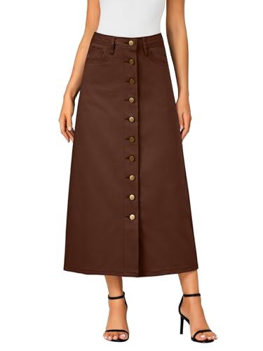 Vrtige Women's High Waisted Long Denim Skirt