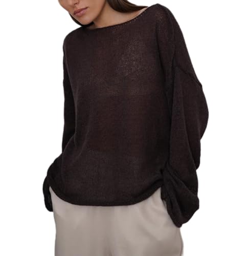 Sweters for Women, Womens Sweater, O-Neck Solid Color See Through Pullover Jumper Shirt Beach