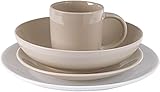 Dinnerware Set Taupe and White –By Home Essentials & Beyond– 1 Place Setting 4 Piece With Stoneware Dinner Plate(s), Bowl and Mug. Dishwasher Safe.