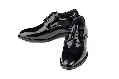CALTO Men's Invisible Height Increasing Elevator Shoes - Black Patent Leather Lace-up Formal Dress Oxfords - 2.8 Inches Taller - Y7401 - Size 9 D(M) US4