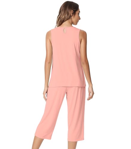 Image of NACHILA Pajamas for Women-Viscose Made from Bamboo, Sleeveless Pjs Tank Top Capri Pants Pajama Sets Cooling Sleepwear