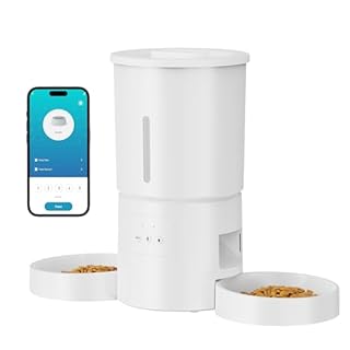 Distributore Automatico Cibo Gatti 2 Ciotole: 5L Distributore Automatico Cibo Cane con Timer WiFi 2.4G per Crocchette - Design Doppia Ciotola per Famiglie con Più Gatti & Cani - Bianco