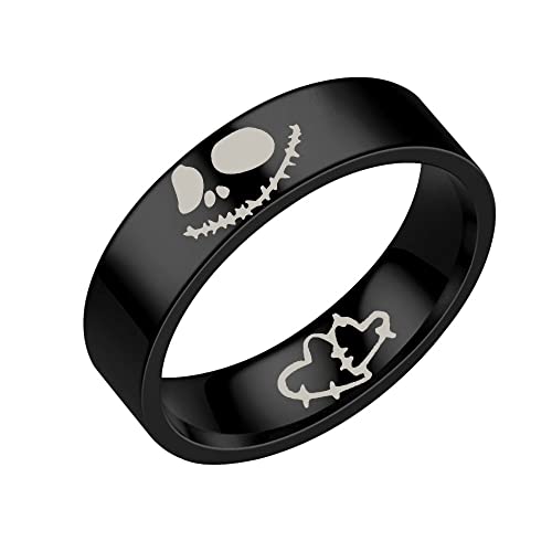 Nightmare Jack and Sally Skull Couple Matching Rings Fashion Engagement Wedding Statement Bands Stainless Steel Ring Anniversary Valentine's Day Lover Promise Gifts Boyfriend Girlfriend Christmas Birthday