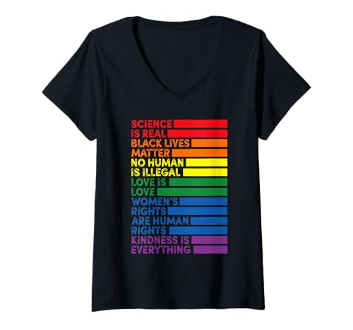 Damen LGBT Pride Flagge Regenbogen Lesbisch Transgender Homo T-Shirt mit V-Ausschnitt