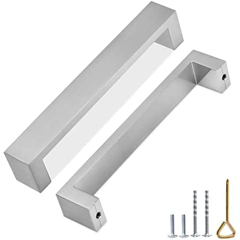 10 Pack Cabinet Handles,Wide Flat Shaped ,Satin Nickel,Hole Center 128 mm,Solid Zinc Alloy Handle,Furniture Hardware Pulls,Cupboards Door/Dresser/Drawers/ Kitchen Cabinet/ Bedroom Wardrobe Door pulls Cover