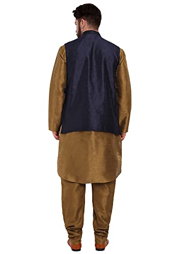 SKAVIJ Mens Embellished Ethnic Wear Nehru Jacket Floral Printed Formal Waistcoat Regular Fit (Large,Blue)2