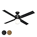 Hunter Fan 52 inch Matte Black Ceiling Fan with LED Globe Light Kit and Wall Remote Control (Renewed)