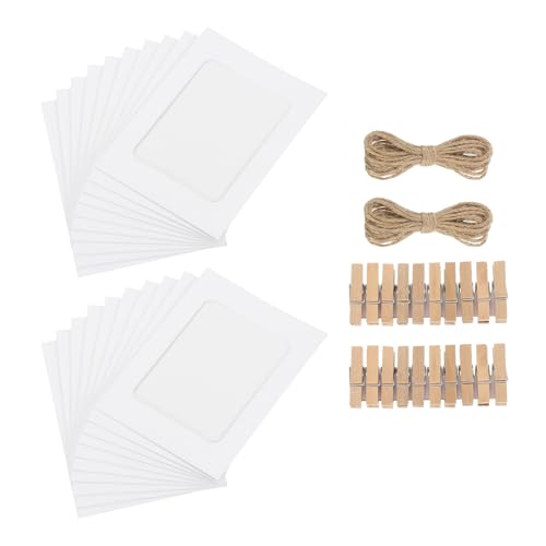 uxcell 20pcs Paper Photo Frames Kit, 4 x 6 Kraft Photo Display Banner with Clips and String Picture Frame Hanging Display for Wedding Birthday Party Wall Decor, White