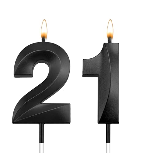 21 Candles for Cake 12th Cake Topper Happy 21st Birthday Decorations for Him 21st Birthday Candles Black Happy 21st Birthday Cake Topper for Him Her 21 Anniversary Number 1 Candle Number 2 Candle