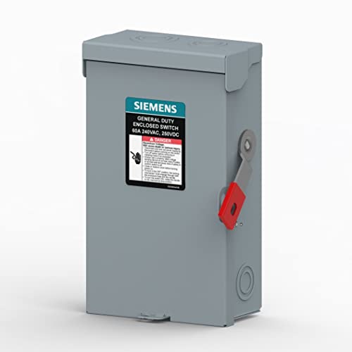 SIEMENS GNF222LA 60-Amp, 2-Pole, 240V General Duty Plus Series Mechanical Safety Switch, Non-Fusible, Indoor, Grey, Manual, Wall Mount by SIEMENS - Used condition - US$40.22