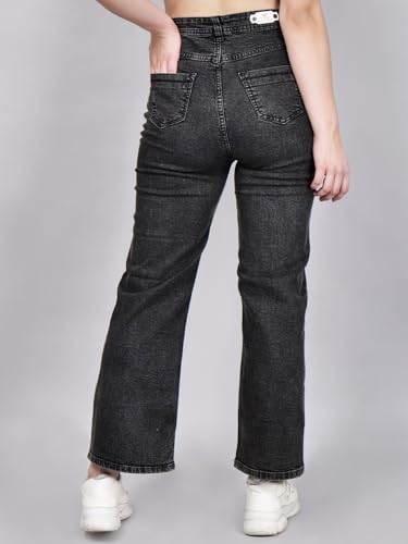 Image of Women's Reguler Fit Modern Regular High Rise Strechable Solid Clean Look Jeans- Dark Grey