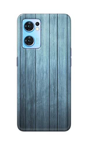 Image of Printed Hard Back Cover Case for Oppo Reno7 5G | Oppo Reno 7 5G Back Cover (Wooden Blue) -702