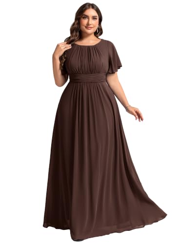 Image of Ever-Pretty Plus Elegant Formal Dresses for Curvy Women Round Neck Short Sleeves Chiffon Bridesmaid Mother of The Bride Dress