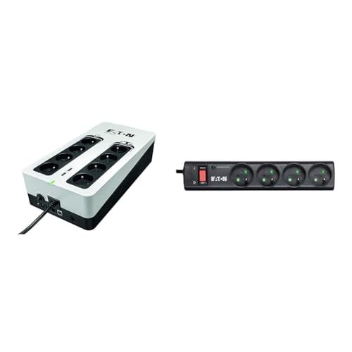 Eaton Onduleur Parafoudre 3S 700 FR - Off-Line UPS - Alimentation sans Interruption & Multiprise/Parafoudre - Eaton Protection Strip 4 FR - PS4F - 4 Prises FR - Noir