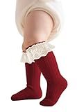Zando Baby Girl Socks 0-6 Months Baby Knee High Ruffle Socks for Girls Preemie Infant Newborn Toddler Thigh High Stockings Girls Stockings for Halloween Christmas Red