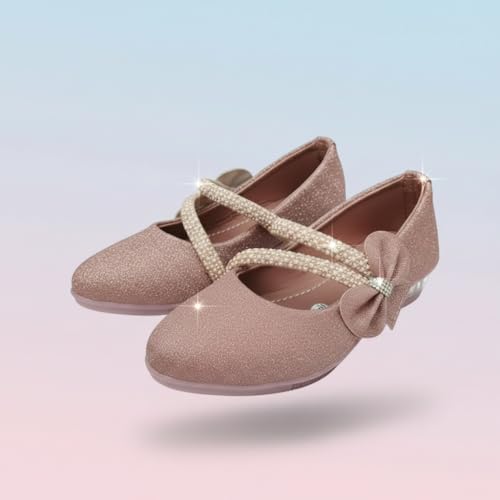 Image of Girls' Patent Mary Jane Shoes with Floral Embellishment, Attractive Colour's, Pearl Flower Welcro Glittery Bellies
