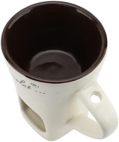 Dioche Ceramic Chocolate Fondue Mug with Fork Tealight Candle Warmer Pot for Melting Chocolate, Cheese and Dessert Dipping Set for Parties, Gifts and Family Treats (White) - 1