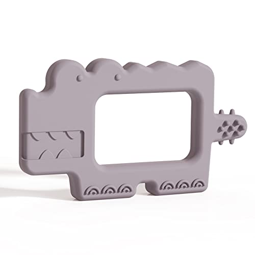 Image of Moonkie Teething Toy, Safe & Easy to Hold BPA Free Silicone Baby Soothing Teethers, Prevent Finger Sucking Teether Toys Best for Babies 0-6 6-12 Months (Crocodile Misty Purple)