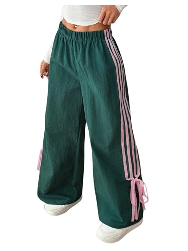 BEAUDRM Women's Y2K Baggy Bow Wide Leg Pants Striped Track