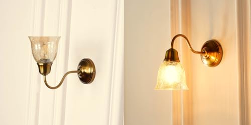 Divine Trends Wall Lamp/Wall Light Antique Brass Finish with Cup Glass Crackled Golden Luster for Living Room, Bedroom, Home Decoration Pack of 1