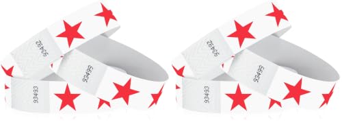 Image of 500 WristCo Red Stars Tyvek Wristbands for Events - Comfortable Tear Resistant Paper Bracelets ID Wrist Bands for Concerts Festivals Admission Party Identification Tours (Pack of 2)