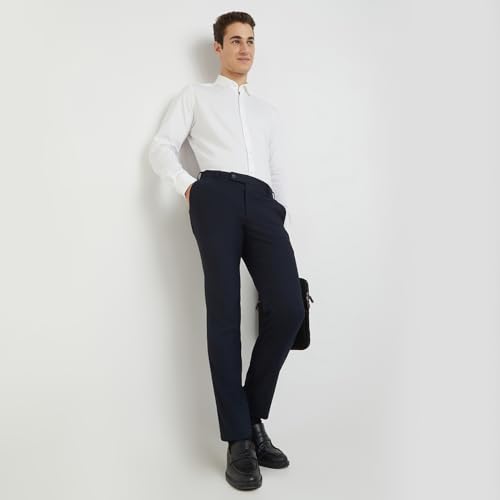 Image of Raymond Men's Slim Fit Mid Rise Poly Viscose Blend Flat Front Formal Trouser