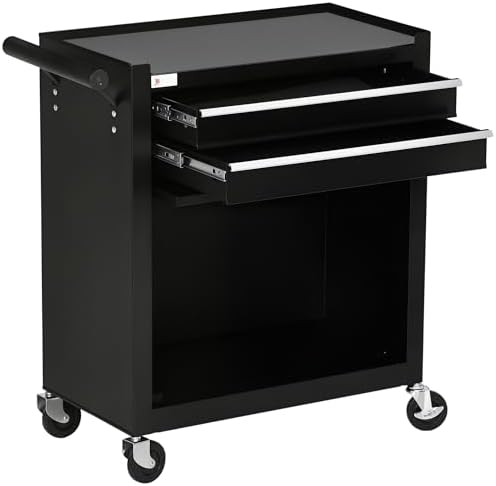 DURHAND 2-Drawer Rolling Tool Chest on Wheels, Metal Tool Cabinet for Warehouse, Workshop and Garage, Black