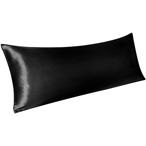 PICCOCASA Taie de Traversin Housse de Traversin Taie d'oreiller en Satin pour Cheveux Peau Soyeuse Fermeture d'enveloppe Noir 51x183cm