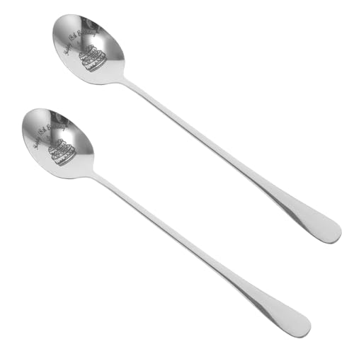 Garneck 2pcs Birthday Spoon Small Dessert Spoons 18 Year Old Birthday Compact Tea Scoop Happy 18th Birthday Spoon Portable Tea Scoop 18th Birthday Spoon Stainless Steel