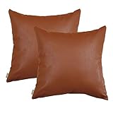 CARRIE HOME Faux Leather Brown Pillow Covers 20x20 Modern Decorative Throw Pillow Covers Scandinavian Home Decor for Sofa Couch and Bed, Set of 2