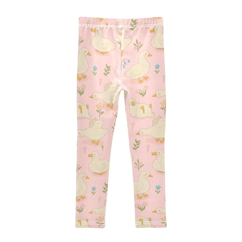 White Ducks Flowers Girls Leggings,Workout Leggings for Girls Toddler Athletic Leggings Size for 3-10T2