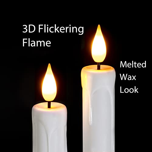Homemory 3 Pcs Flameless Taper Candles with Remote Timer Dimmer, 9.6" White Flickering Candlesticks Battery Operated, Realistic Plastic LED Candles for Fireplace Wedding Seasonal Indoor Decorations