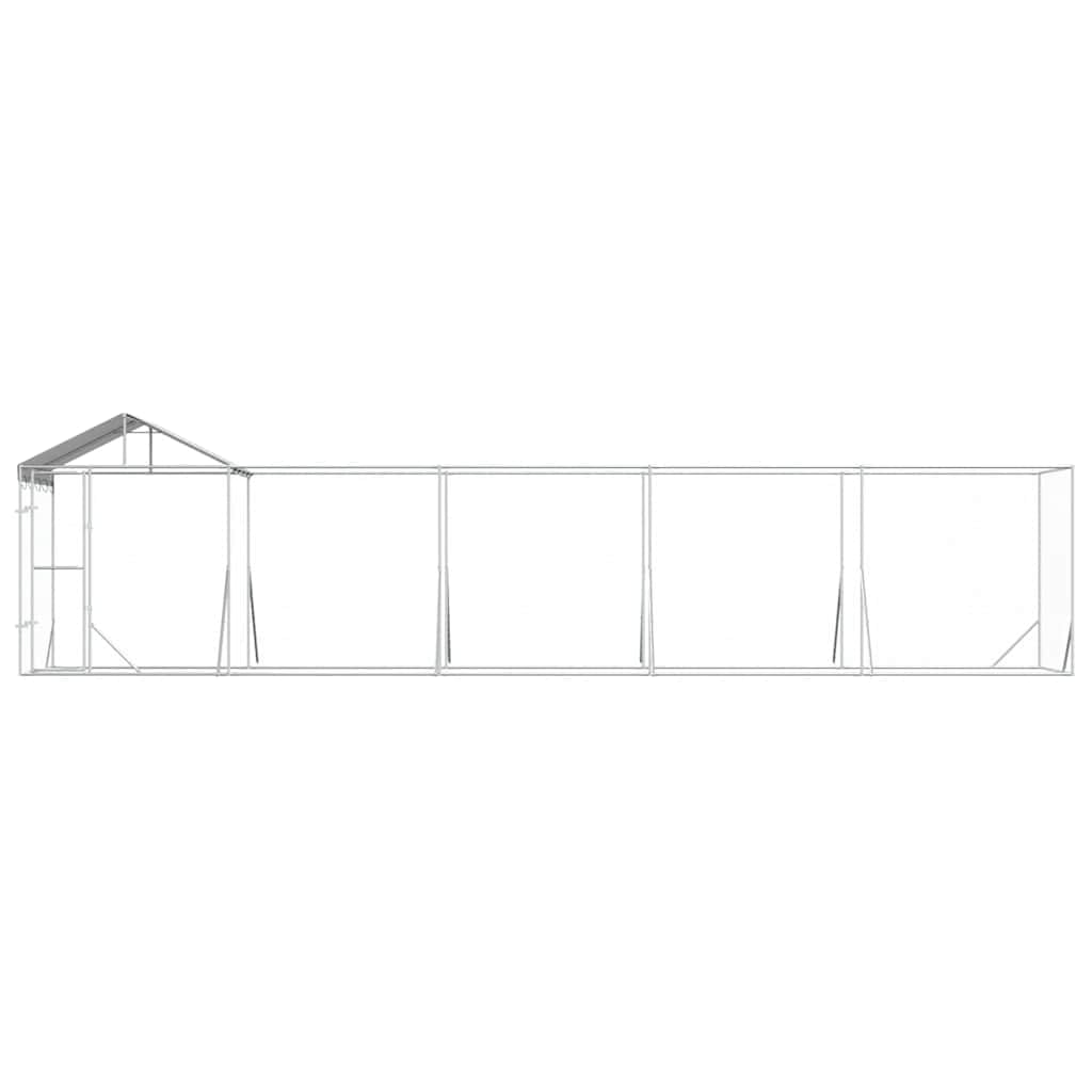 Zewnętrzna hodowla dla psów z dachem, 10 x 2 x 2,5 m, ocynkowana stal, dla psów, szczeniaków, zwierząt domowych, srebrna, odporna na warunki atmosferyczne, bezpieczny kojec dla królików i kaczek