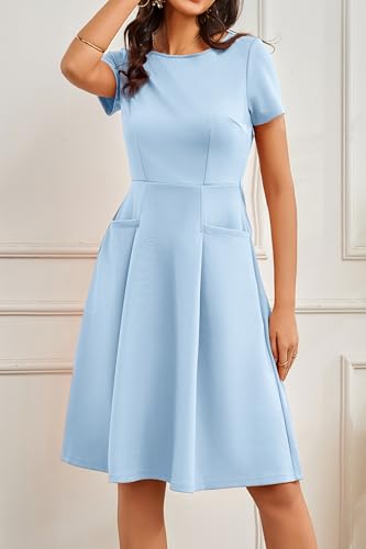 Women's Summer Dresses Casual Crewneck Church Cocktail Midi Dresses with Pockets4