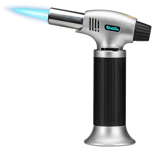 KinetiFire Butane Torch Lighter, Refillable Kithcne Torch with Safety Lock, Continuous Flame Mode, Adjustable Flame for Kitchen, Soldering and Bakingl(Butane Gas Not Included) by KinetiFire - Used condition - US$11.90