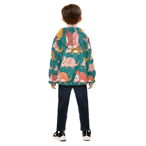 Cute Armadillos Colorful Toddler Fleece Jacket Girl Boys Hooded Fleece Jacket Coat Warm Outwear Zip-up 3-10T4