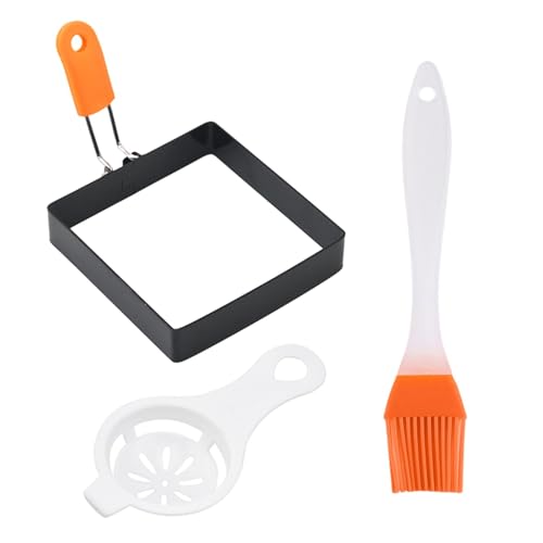 グリドルエッグリング 目玉焼きクッカーリング,エッグリングセット 目玉焼き用スクエアエッグリング シリコンハンドル付き卵調理リング 目玉焼きリング、ノンスティックリングモールドエッグリンググリドルエッグリング高耐熱ハートラウンドリングキッチンアクセサリー