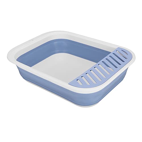 Senior Cat Litter Box, Semi Enclose Foldable Kitten Toilet Toilet Training for Cats Low Entrance Travel Litter Box with Falling Sand Pedal for Kittens Pets (Blue)