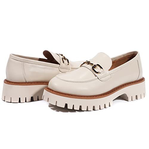 Image of Platform Loafers for Women Chunky Heel Lug Sole Loafers Slip ons Round Toe