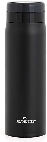 GrandTies Lightweight Travel Water Bottle with Strainer- 20oz Vacuum Insulated Water Bottles for Men & Women, Double Walled Metal Canteen, Keep Your Favorite Beverages Hot or Cold (Black)